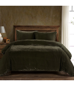 Hiend Accents Stella Faux Silk Velvet Duvet Cover Set- King- Fern Green