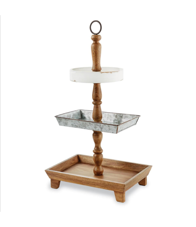 MudPie Wood & Tin Tiered Server