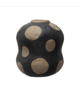 Creative Co-Op Stoneware Vase w/ Wax Relief Dots