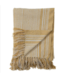 Creative Co-Op Woven Recycled Cotton Throw & Tassels - Yellow