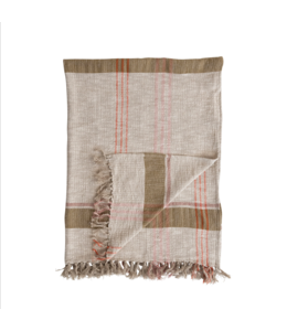 Creative Co-Op Woven Cotton and Linen Plaid Throw with Fringe