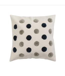 Creative Co-Op Cotton Tufted Pillow w/ Dots & Chambray Back