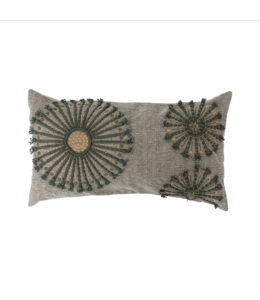 Creative Co-Op Cotton Pillow with Embroidery, Applique & Chambray Back