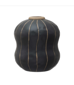 Creative Co-Op Stoneware Vase w/ Wax Relief Stripes