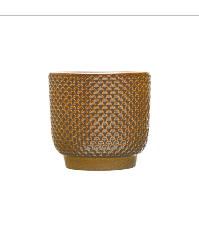 Bloomingville Embossed Stoneware Planter, Reactive Glaze, Brown