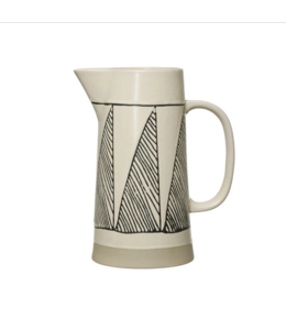 Bloomingville Embossed Stoneware Pitcher, Cream and Black