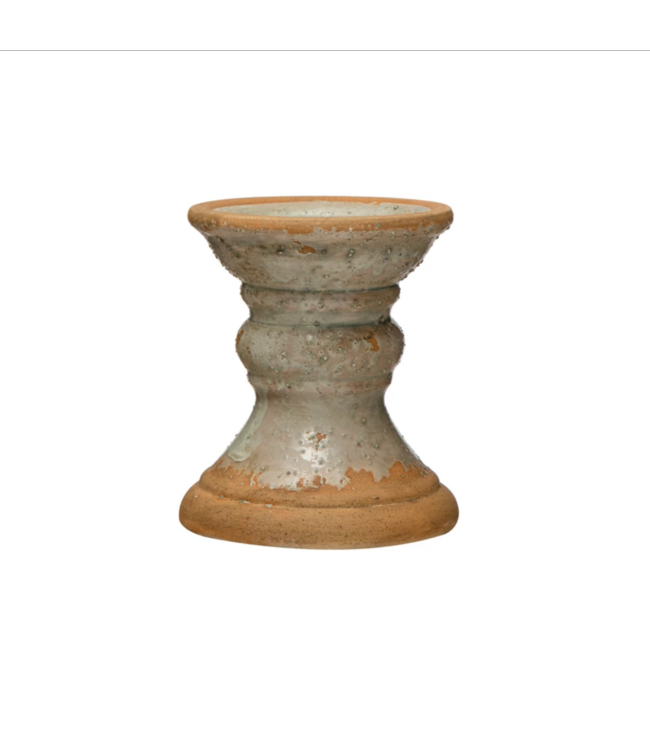 Creative Co-Op Terra-cotta Pillar Holder, Heavily Distressed Finish, Mint Color