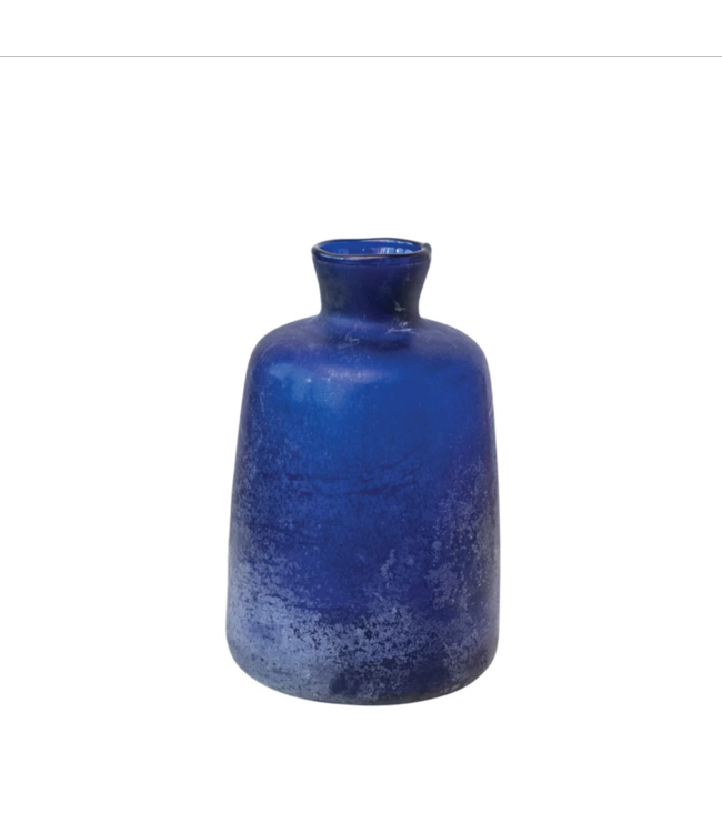 Creative Co-Op Sand Blasted Glass Vase, Cobalt Color