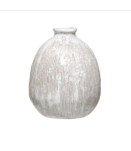 Creative Co-Op Large Terracotta Vase with Engraved Lines