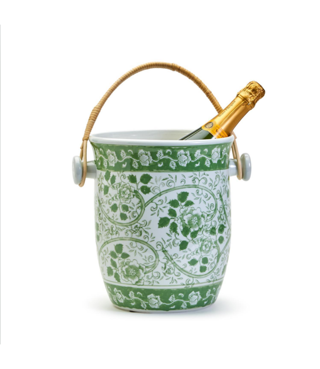 Two's Company Countryside Cooler Bucket with Woven Cane Handles