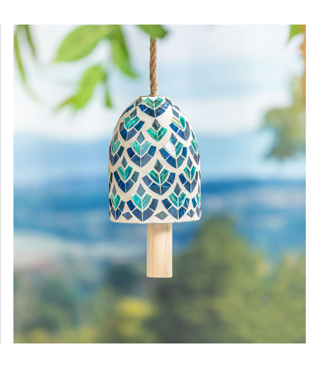 Evergreen Teal, Blue, & White Mosaic Bell Chime
