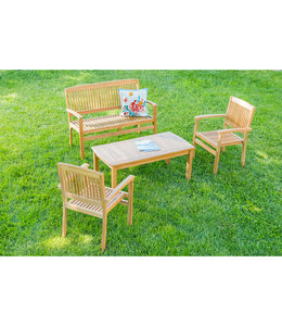 Plow & Hearth Teak Dining Set with 2 Chairs, 1 Bench and 1 Coffee Table