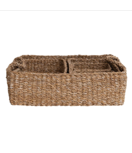 Creative Co-Op Hand-Woven Seagrass Basket w/ Handles & 4 Nested Baskets, Natural, Set of 5