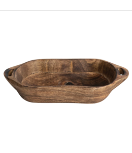 Creative Co-Op Mango Wood Bowl w/ Handles, Walnut Finish