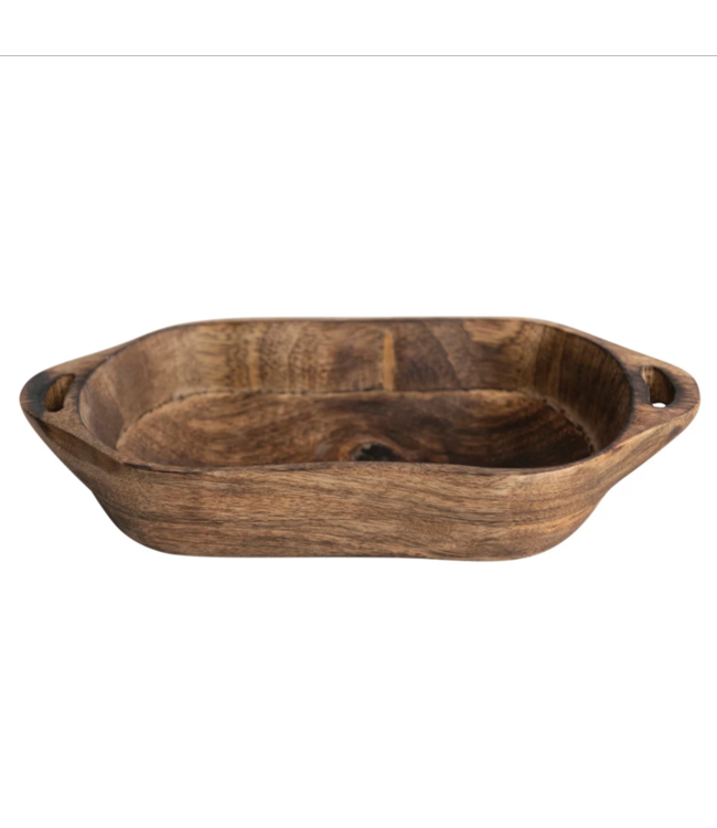 Creative Co-Op Mango Wood Bowl w/ Handles, Walnut Finish