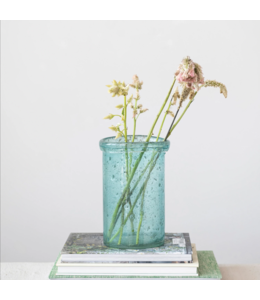 Creative Co-Op Seeded Glass Vase/Hurricane, Blue