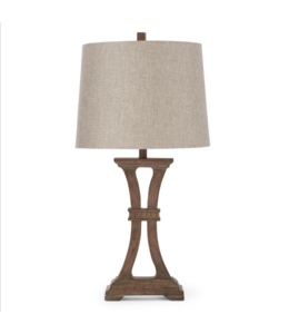 K&K Interiors Brown Wood Grain Resin Banded Arch Lamp