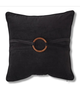 K&K Interiors Square Black Cotton Velvet Pillow w/Bamboo Ring