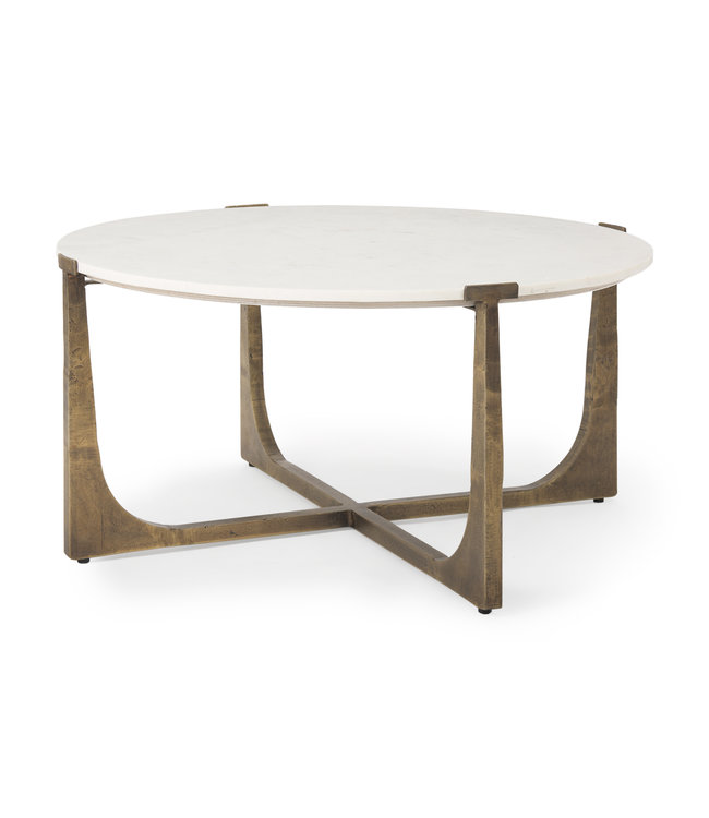 Mercana Atticus Marble and Antiqued Gold Metal Coffee Table