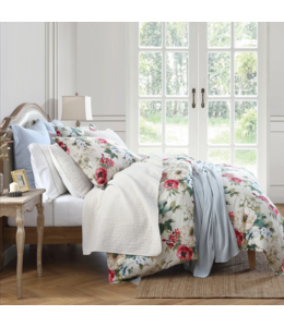 Hiend Accents Peony Washed Linen Bedding Set- Queen Cream