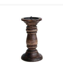 Bloomingville Hand-Carved Mango Wood Candle Holder, Espresso Finish