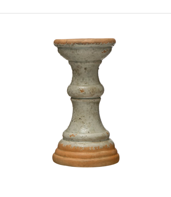 Creative Co-Op Terra-cotta Pillar Holder, Heavily Distressed Finish, Mint Color