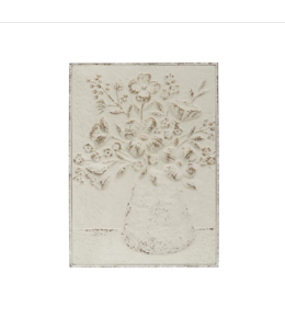 Creative Co-Op Embossed Wall Decor with Flowers in Vase