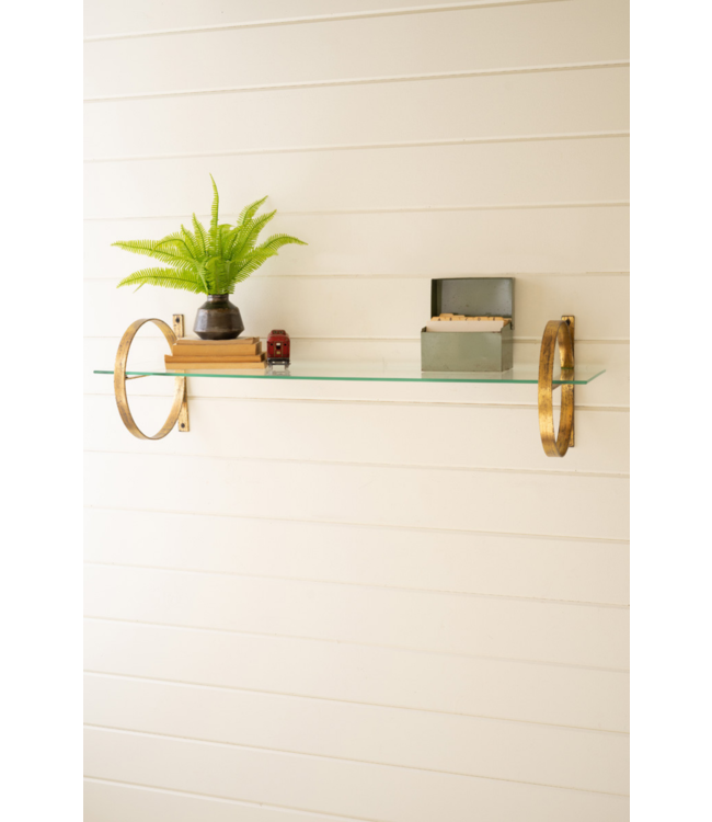 Kalalou Antique Brass And Glass Shelf