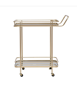 Bloomingville Metal & Glass 2-Tier Mirrored Bar Cart on Casters, Gold Finish