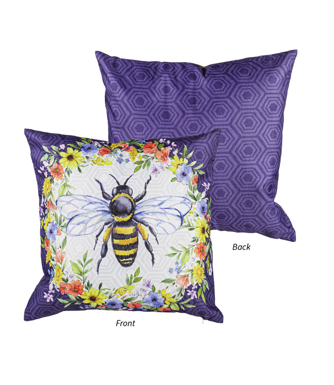 Evergreen Bee Happy Bee Kind Outdoor Pillow Cover