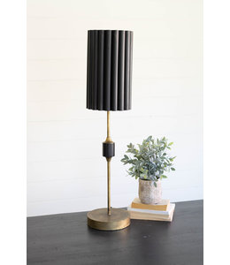 Kalalou Antique Gold Table Lamp With Fluted Black Metal Shade