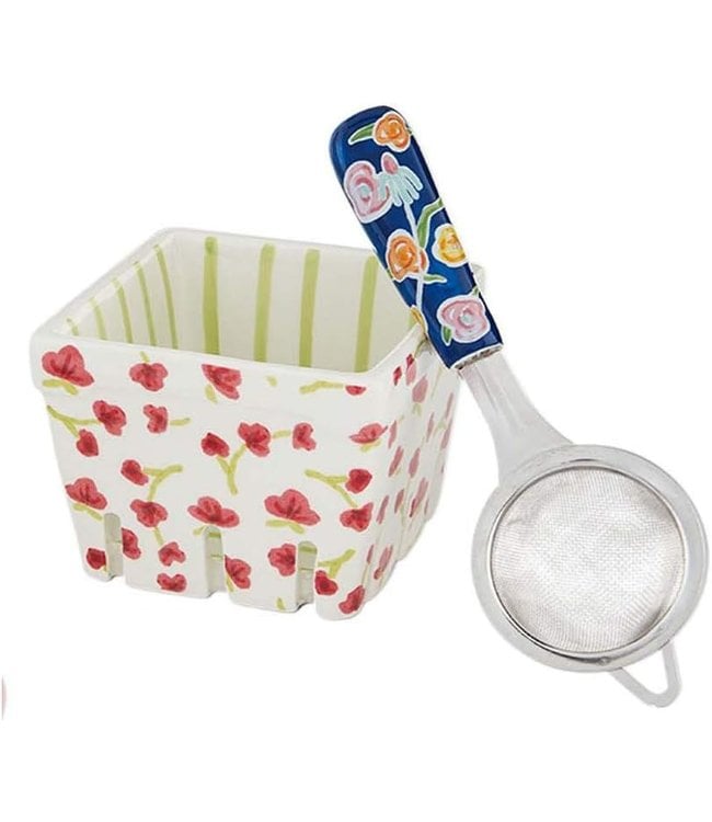 MudPie Pink Floral Berry Basket Set