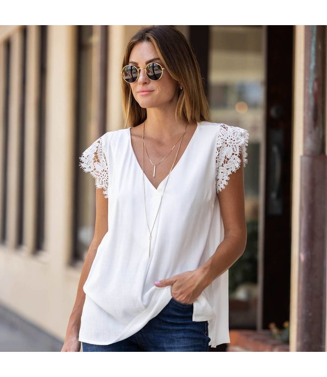 Lace Sleeve Side Slit Top