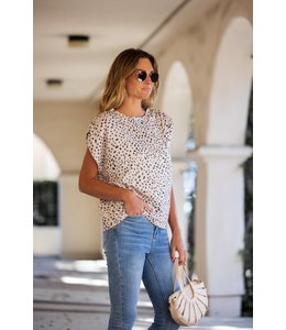 Super Soft Casual Ruched Shoulder Tee - Leopard