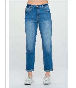 Medium Wash - High Rise Roll Up Boyfriend Jeans