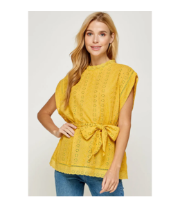 See And Be Seen Yellow Belted Eyelet Top