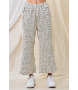 See And Be Seen Textured Cropped Wide Pants- Cream/ Grey