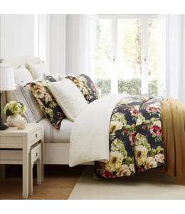 Hiend Accents Peony Washed Linen Bedding Set- Queen Charcoal