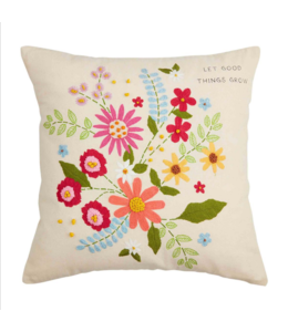 MudPie Square Floral Embroidery Pillow