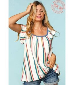 Multi Color Stripe Short Sleeve Top