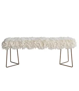 Bloomingville New Zealand Wool Shag Bench w/ Antique Gold Finish Metal Legs, Natural