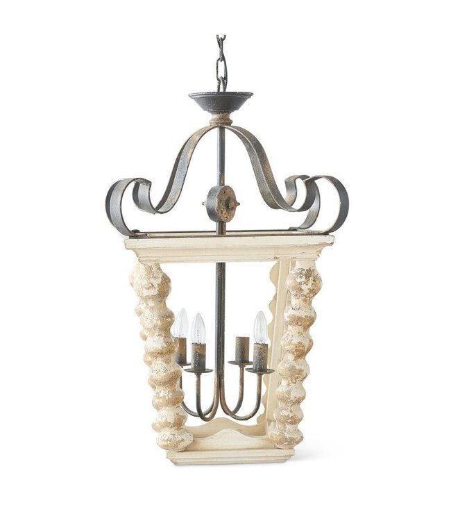 K&K Interiors 31 Inch White W/Gold Wood & Metal Lantern Chandelier