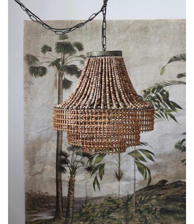 Creative Co-Op Metal, Rattan and Wood Bead Chandelier