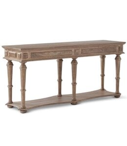 K&K Interiors Washed Mango Wood Console Table w/Bottom Shelf & 6 Legs