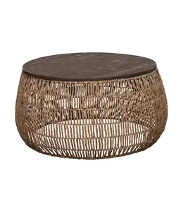 Bloomingville Hand-Woven Bankuan Side Table with Pine Top
