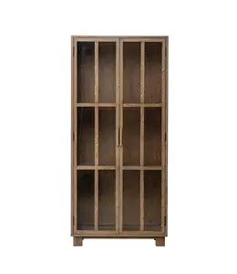 Creative Co-Op Oak Cabinet With 2 Glass Doors & 2 Shelves