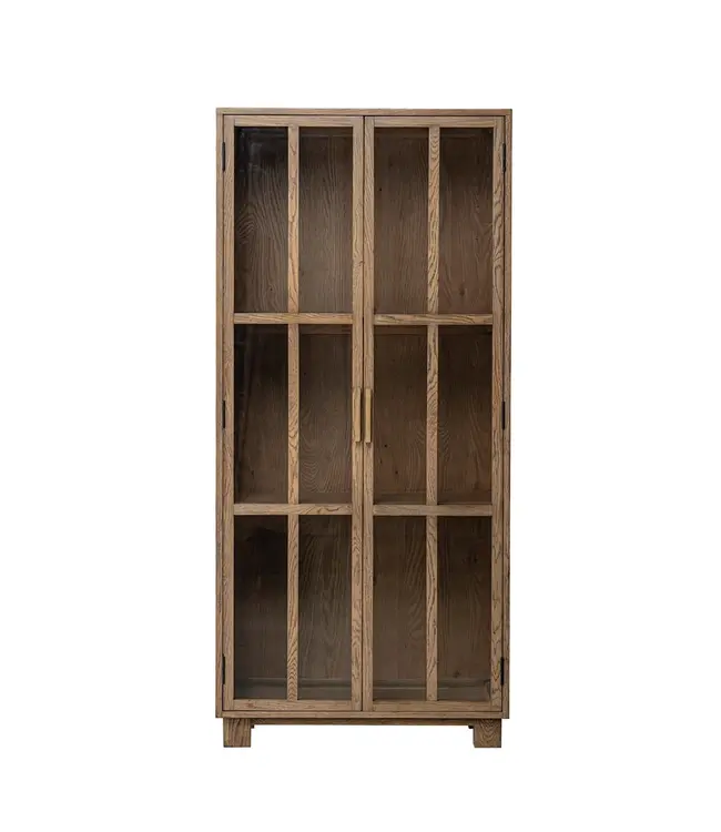 Creative Co-Op Oak Cabinet With 2 Glass Doors & 2 Shelves