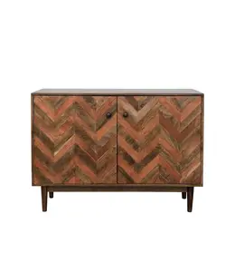Creative Co-Op Mango Wood Console Table with Chevron Pattern, 2 Doors and 1 Shelf