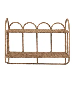 Creative Co-Op Hand-Woven Water Hyacinth & Metal 2-Tier Wall Shelf