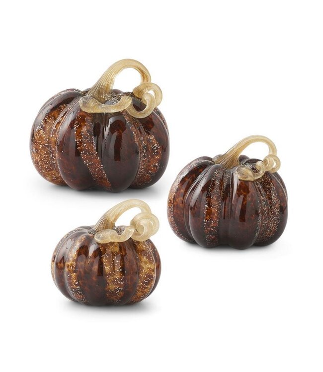 MudPie Brown Speckled Handblown Glass Pumpkin- Large